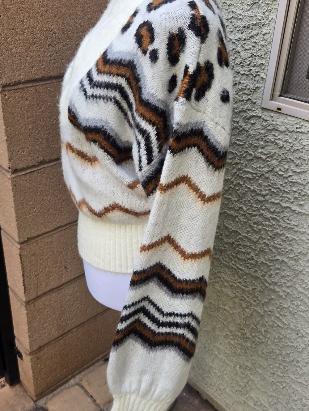 AFRM Cream Chevron Zip-Neck Sweater - Picture 6 of 10